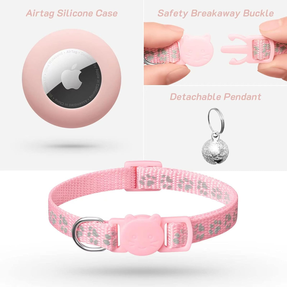 LAFAYI pink breakaway cat collar showing the cat shaped quick release safety buckle