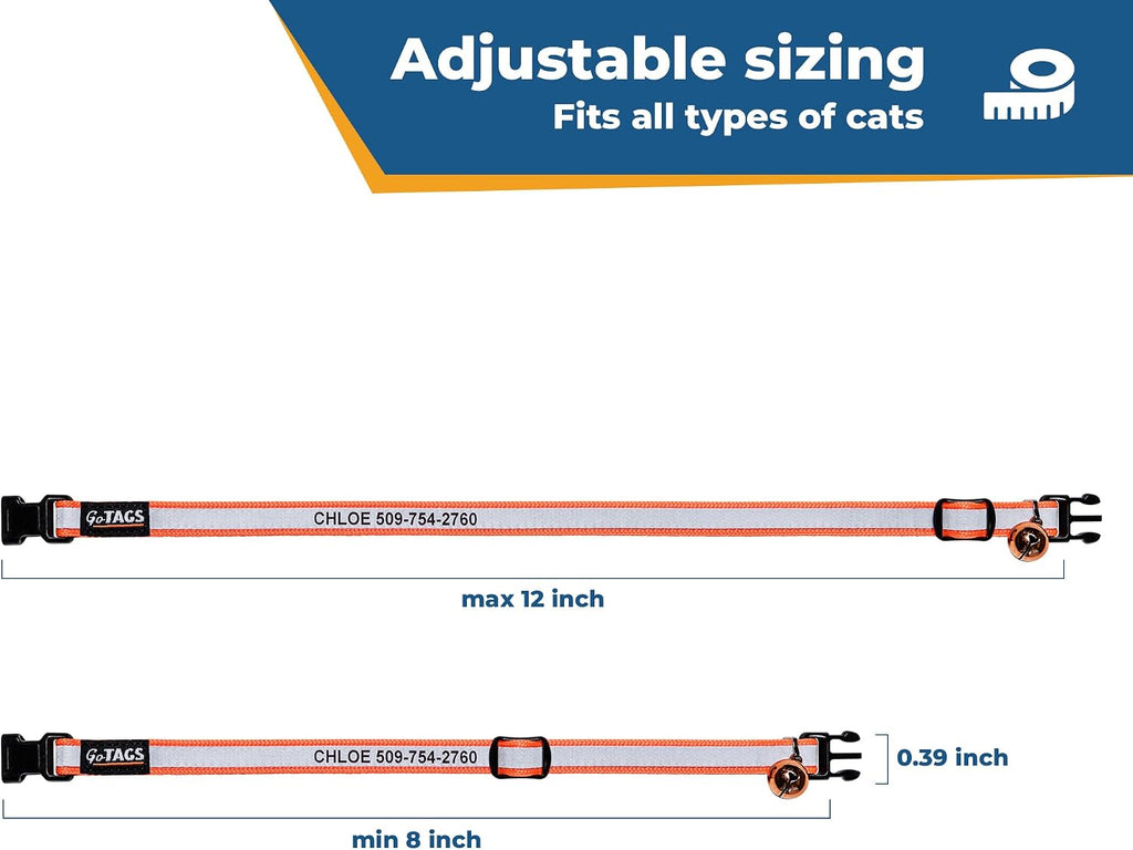 GoTags authentic imported personalized cat collar packaging and custom text alignment view