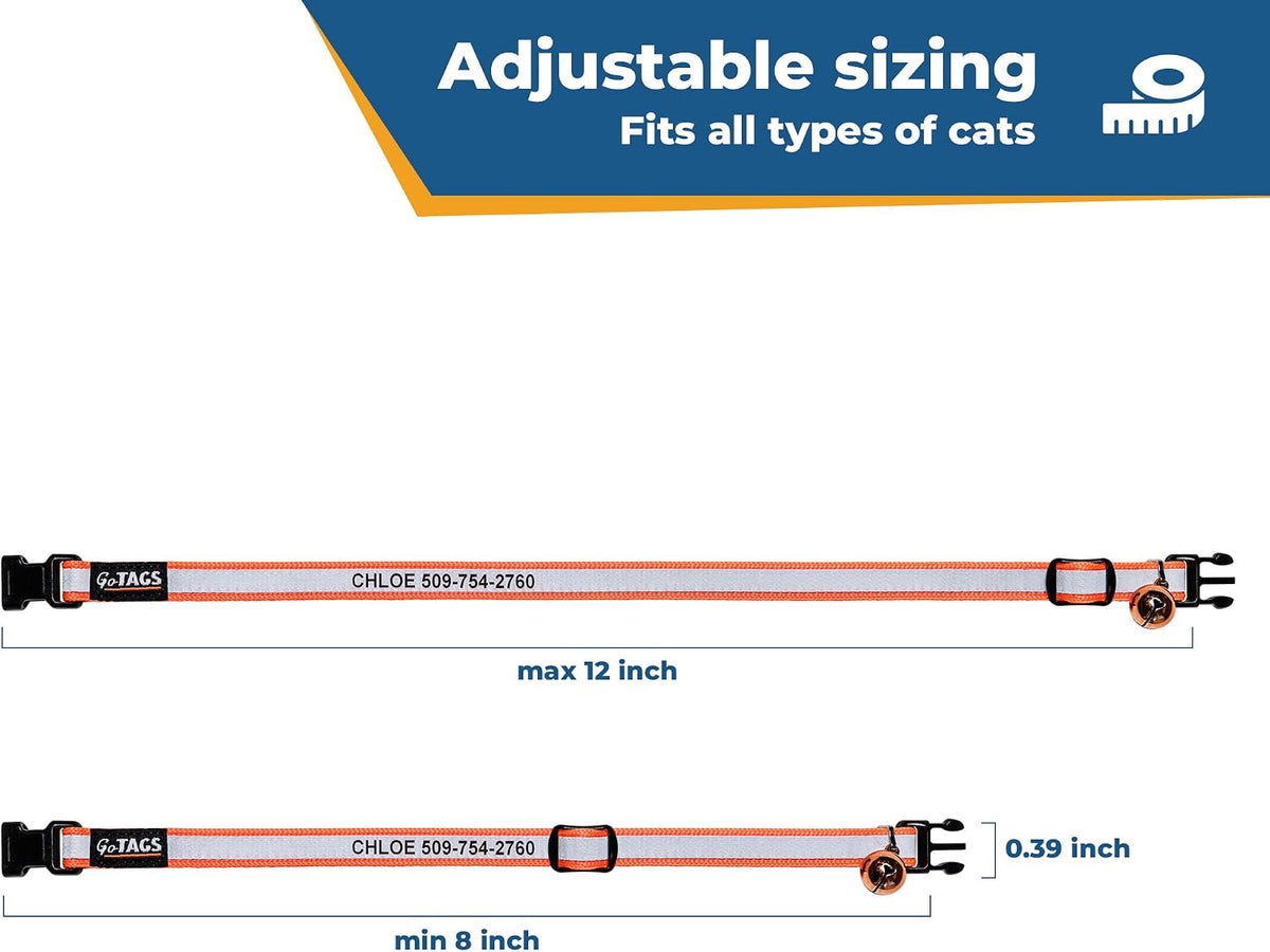 GoTags authentic imported personalized cat collar packaging and custom text alignment view
