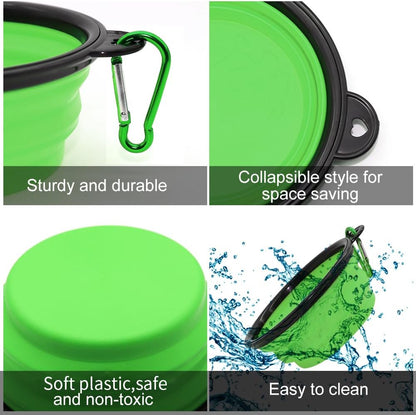 SLSON blue silicone travel dog bowl filled with fresh water for small pets