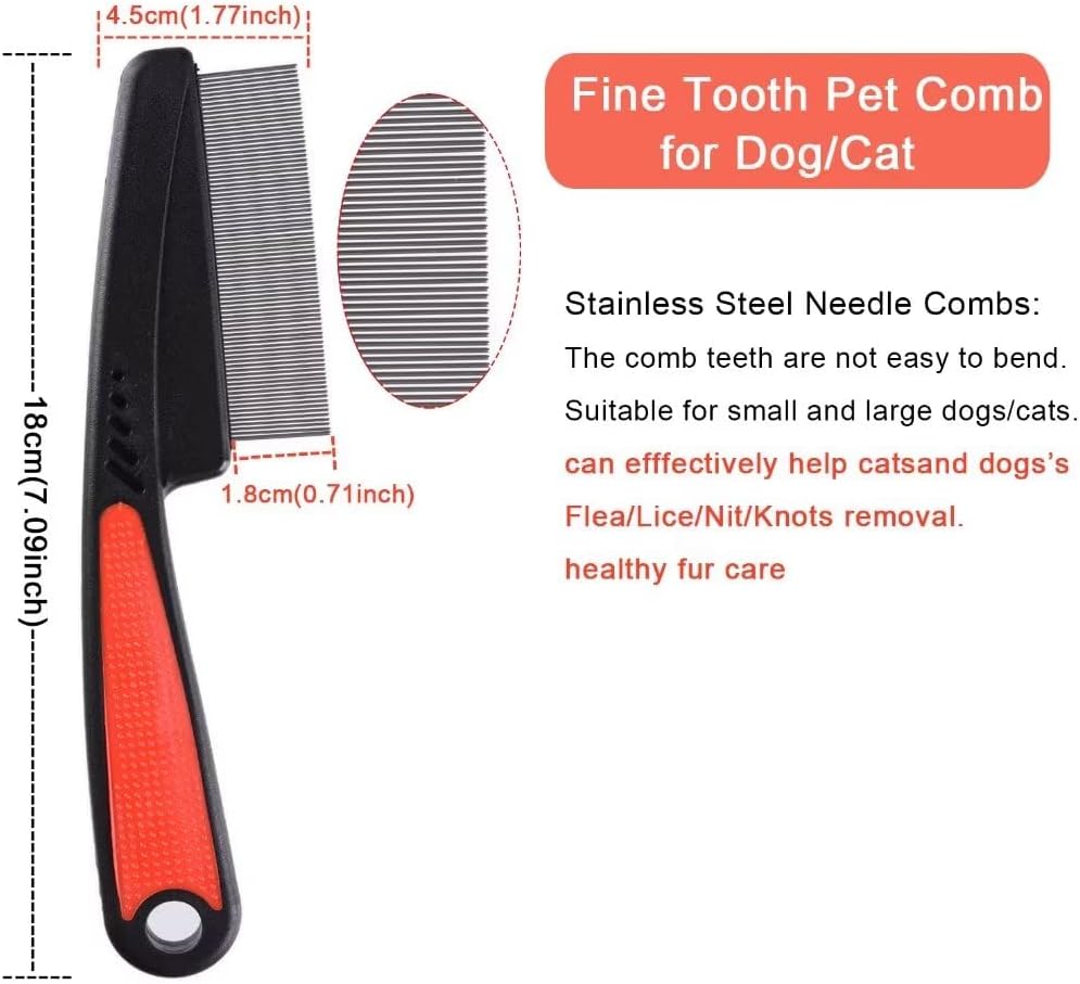 2 Pieces Fine Tooth and Wide Tooth Dog Grooming Comb - Rubber Handle Hair Comb for Small Dogs & Cats with Flea and Tick Removal (2PCS, Black Red) - Image 6