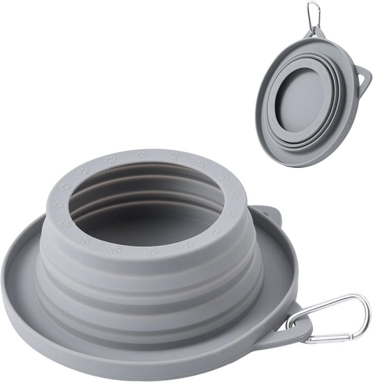 SLSON Collapsible Dog Bowls front view showing light grey silicone body and anti ant moat design