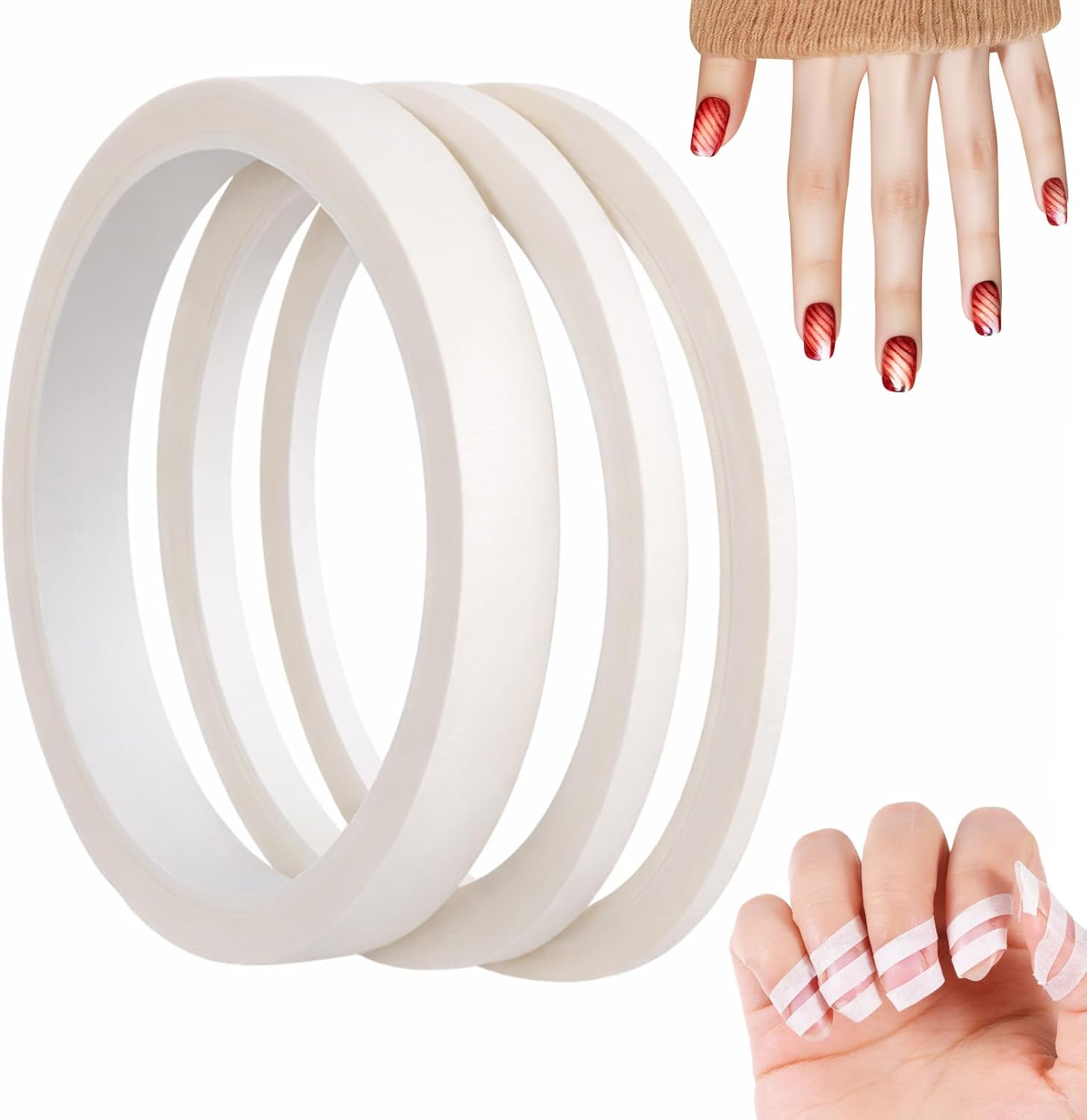 GLAMFIELDS white nail art striping tape three piece pack front view showing different widths.