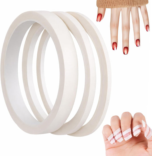 GLAMFIELDS white nail art striping tape three piece pack front view showing different widths.