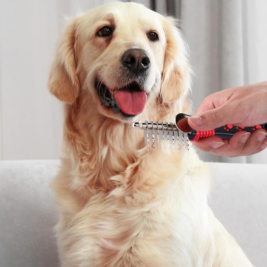 Ergonomic anti slip handle design of QUMY pet grooming brush