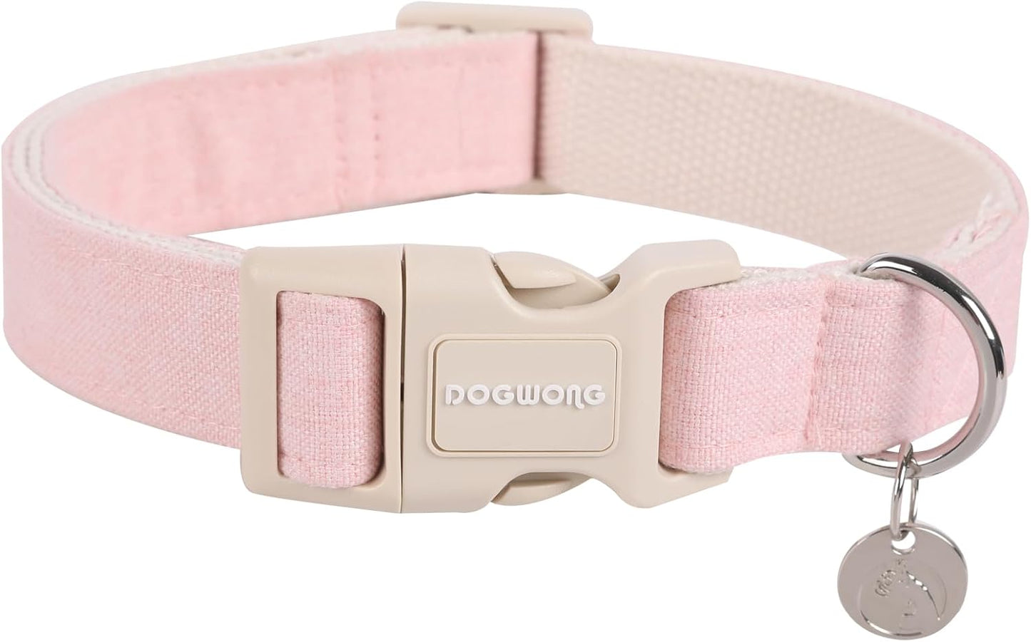 Dogwong cotton hemp pink dog collar front view