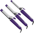 Conair Supreme Curling Iron Combo Pack front view showing three purple glitter styling tools