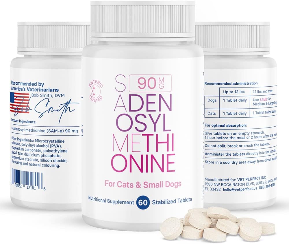 Generic SAM-e Liver and Brain Health Supplement for Small Dogs & Cats, S-aDENOSYLmethionine (Same), 60 Coated Tablets - Image 8
