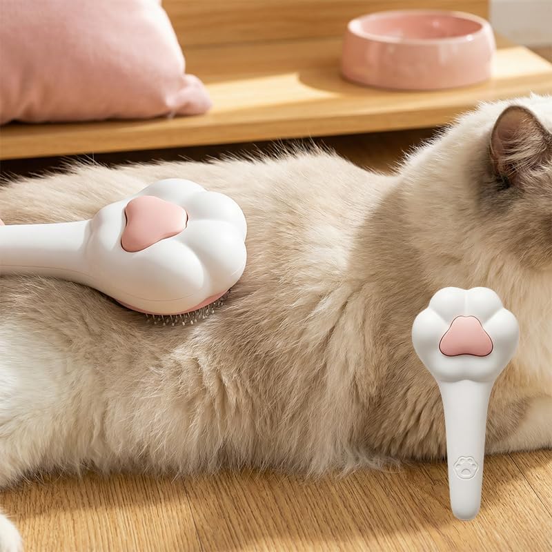 Generic one-click cat shedding brush with pink paw pad design front view