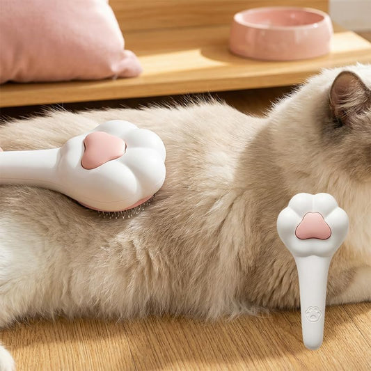 Generic one-click cat shedding brush with pink paw pad design front view