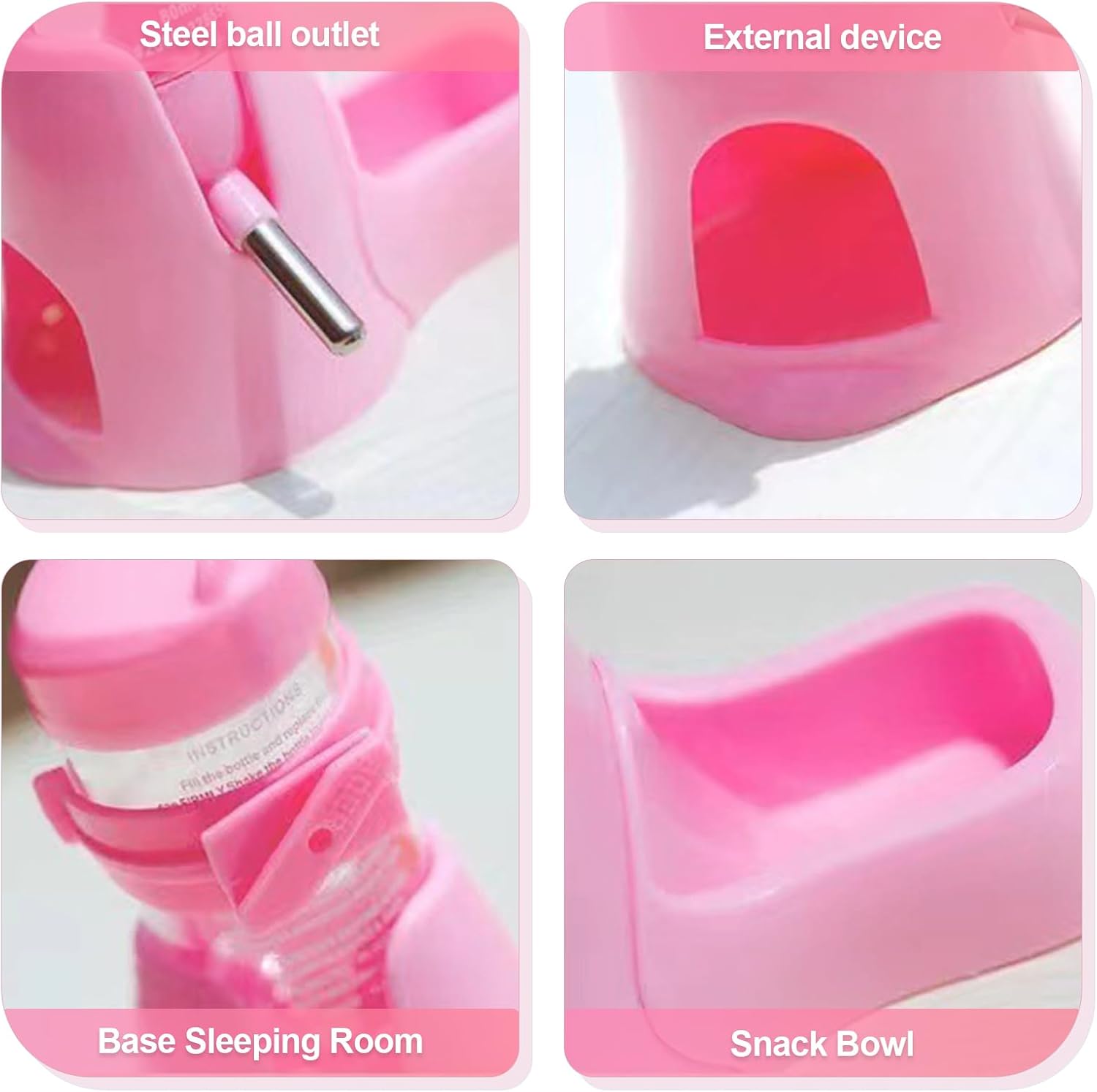 Shudyear 3 in 1 Pet Automatic Water Dispenser PP Water Bottle No Drip Small Pet Water Bottle for Dwarf Hamster Mouse Rat Hedgehog (Pink) - Image 2