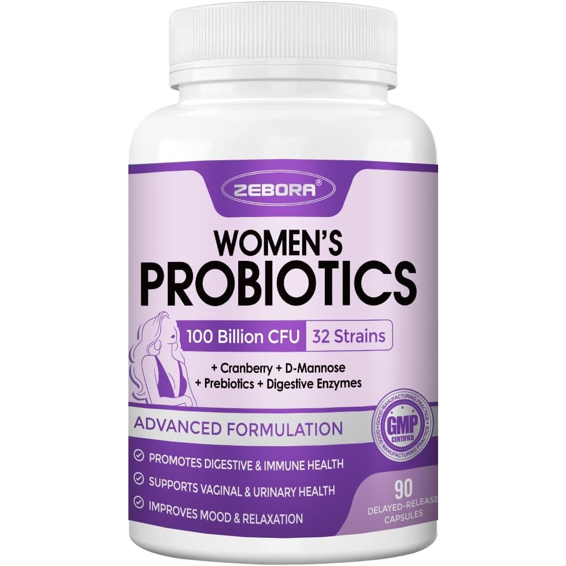 Zebora probiotics for women front view bottle packaging