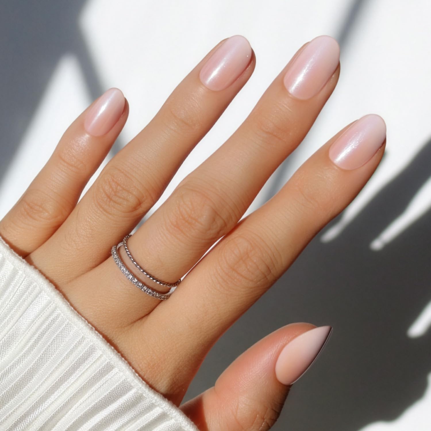 Glamnetic Crystal Glaze press on nails front view showing nude ombrÃ© design