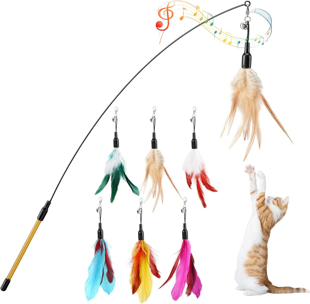 Pawaboo Feather Teaser Cat Toy - Interactive Wand with Extra Long 34.5" Wand and Small Bell, Fun Exerciser Playing Toy for Kittens or Cats, Brown Feather - Image 10
