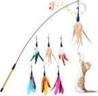 Pawaboo Feather Teaser Cat Toy - Interactive Wand with Extra Long 34.5" Wand and Small Bell, Fun Exerciser Playing Toy for Kittens or Cats, Brown Feather - Image 10