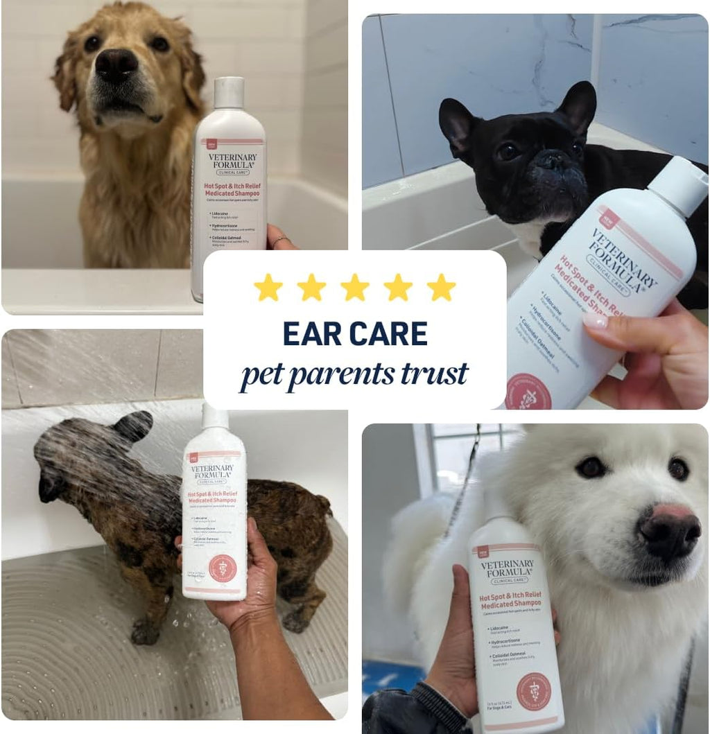 Veterinary Formula clinical care set demonstrating safe ingredients for sensitive pet skin.