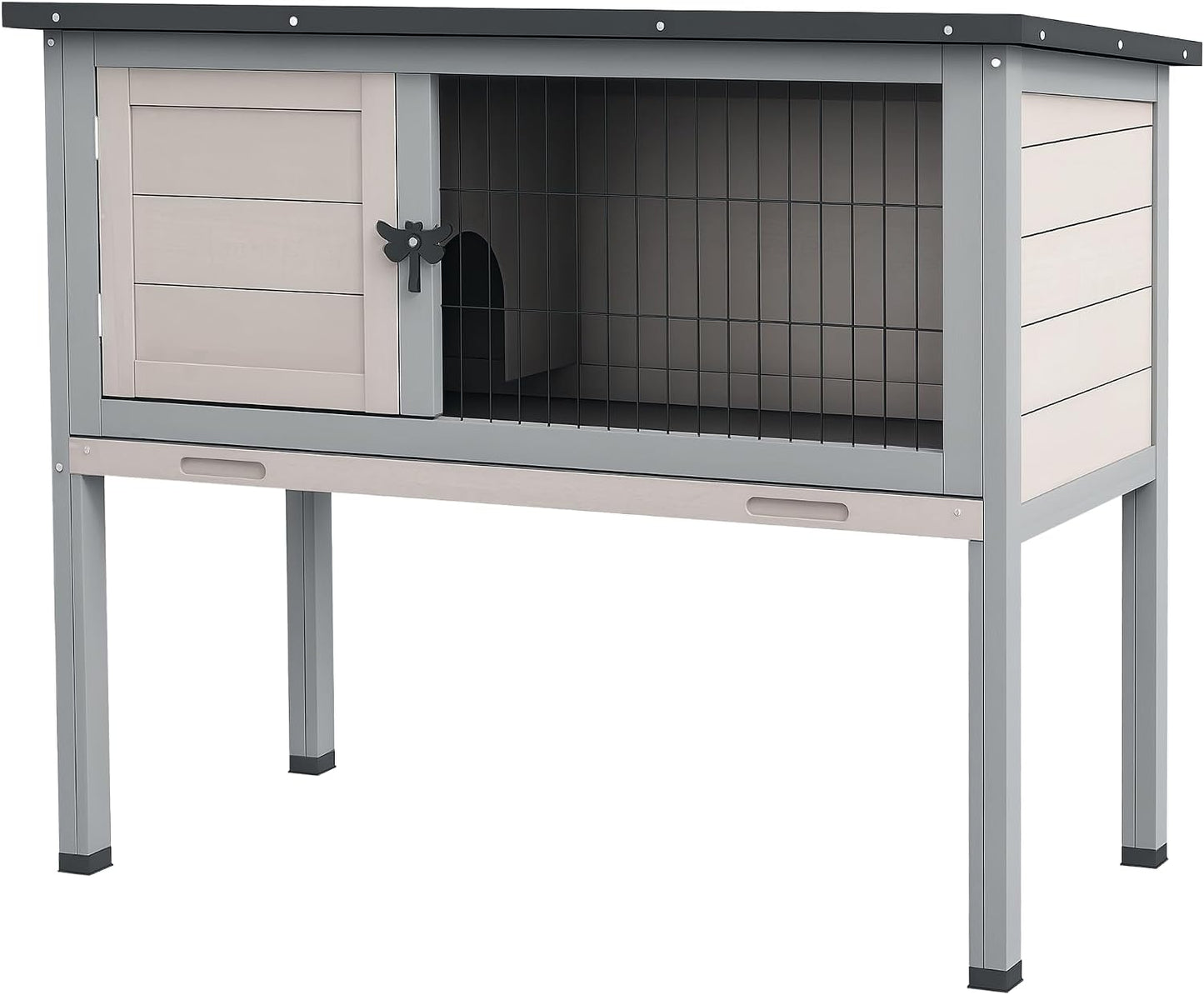 PawHut Elevated Wooden Rabbit Hutch, Indoor/Outdoor Bunny Cage with Hinged Asphalt Roof and Removable Tray for Guinea Pig, Light Gray - Image 1
