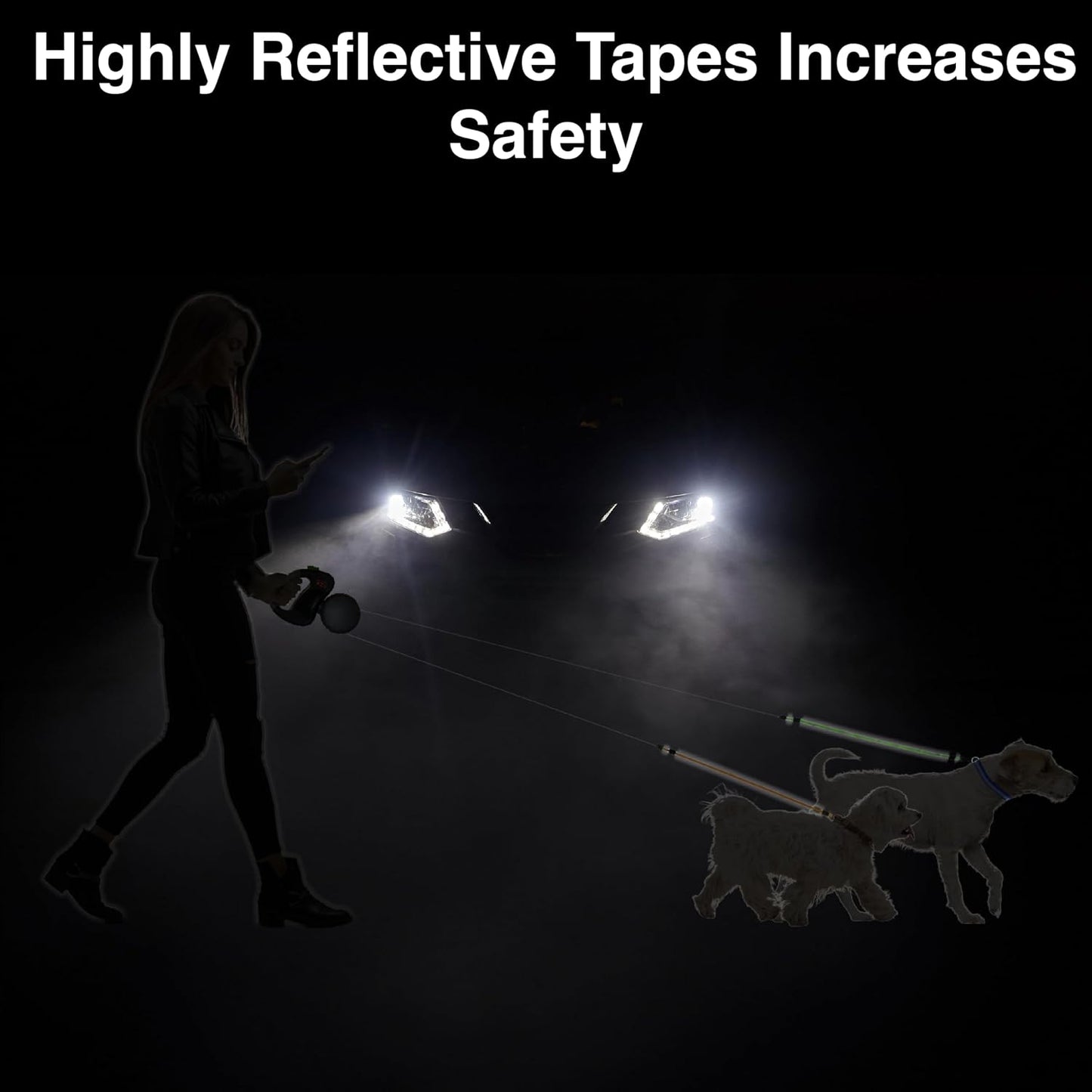 Wigzi gray dual dog leash with reflective webbing detail