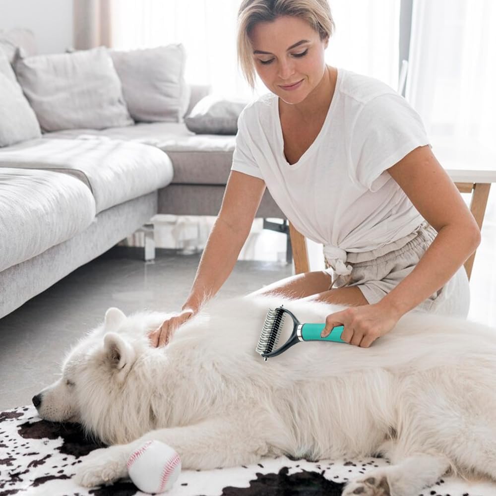 Generic green pet grooming brush for thick coat maintenance