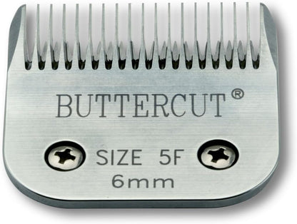 Geib Buttercut professional pet grooming blade showing the red text and universal A5 attachment mechanism.