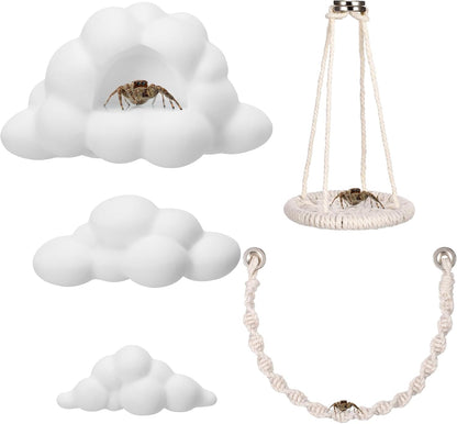 Jumping Spider Enclosure Accessories Kit 5 PCS - Include Cloud Platforms with Magnetic Mounting for Climbing, Feeding and Decorating, Natural Jumping Spider Rope Bridge Swings for Medium Spider Tanks - Image 1