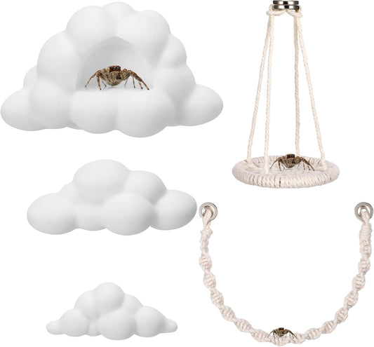 Jumping Spider Enclosure Accessories Kit 5 PCS - Include Cloud Platforms with Magnetic Mounting for Climbing, Feeding and Decorating, Natural Jumping Spider Rope Bridge Swings for Medium Spider Tanks - Image 1