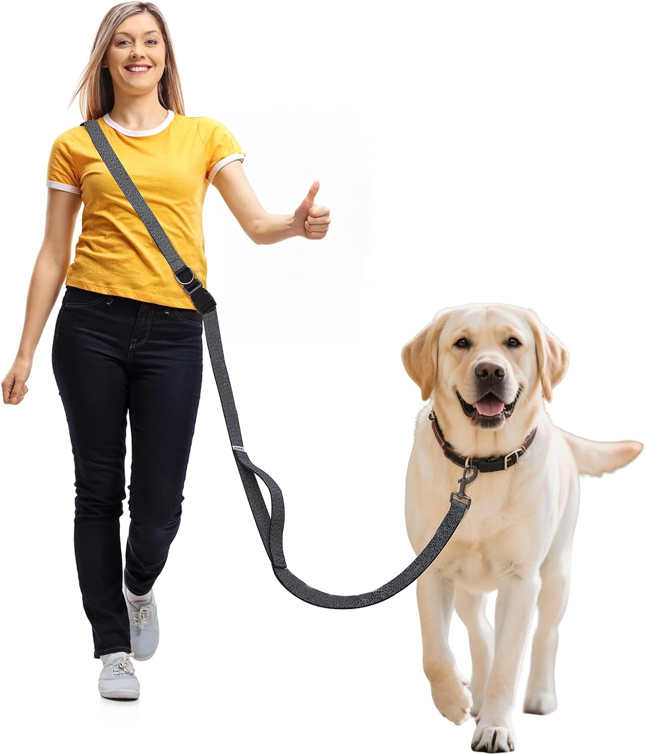 JC HOUSE Galaxy Reflective Hands Free Dog Leash front view showing black heavy duty nylon strap.