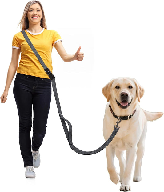 JC HOUSE Galaxy Reflective Hands Free Dog Leash front view showing black heavy duty nylon strap.
