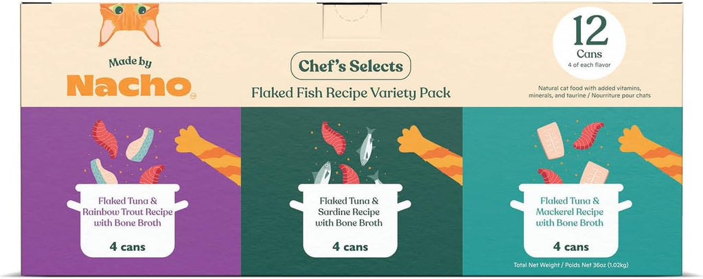 Made by Nacho Flaked Filets Recipe in Bone Broth, Grain-Free Chef's Selects Wet Food for Cats Balanced Diet in Naturally Hydrating Pumpkin-Infused Broth (3.0 oz (Pack of 12), Tuna & Sea Bass) - Image 9
