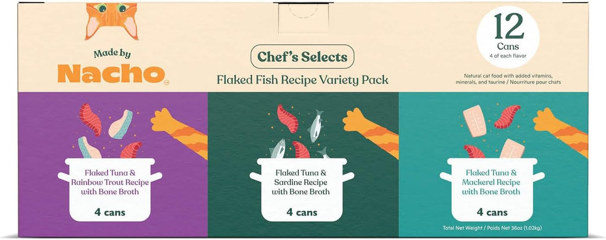 Made by Nacho Flaked Filets Recipe in Bone Broth, Grain-Free Chef's Selects Wet Food for Cats Balanced Diet in Naturally Hydrating Pumpkin-Infused Broth (3.0 oz (Pack of 12), Tuna & Sea Bass) - Image 9