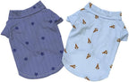 Small dog wearing summer hawaiian print clothing