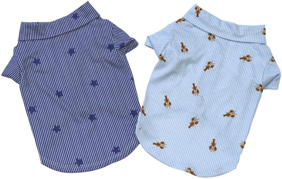 Small dog wearing summer hawaiian print clothing
