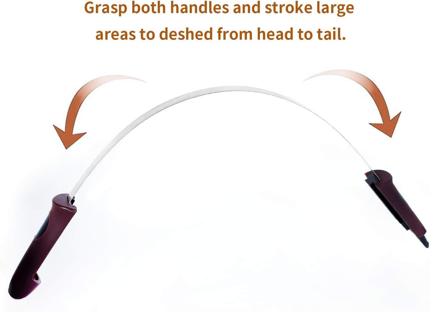 Burgundy soft touch non slip handle on BOTH WINNERS deshedding tool close up view