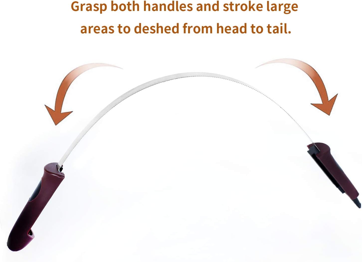 Burgundy soft touch non slip handle on BOTH WINNERS deshedding tool close up view