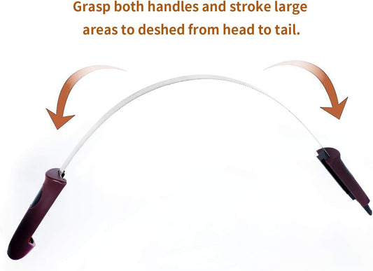 Burgundy soft touch non slip handle on BOTH WINNERS deshedding tool close up view
