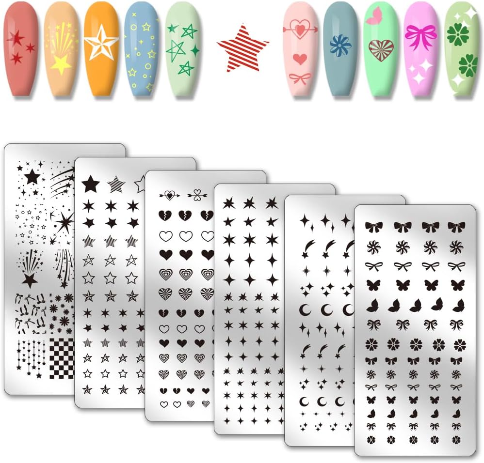 PH PandaHall stars moon pattern nail stamp plate front view showing celestial steel designs