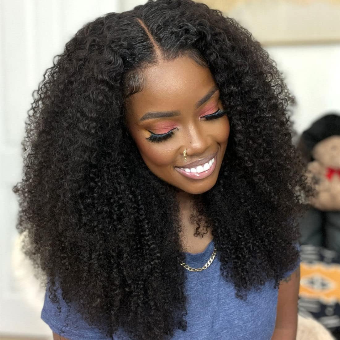 Ladoux Kinky Curly Lace Front human hair wig showcasing a full front view of rich 20 inch coily textures