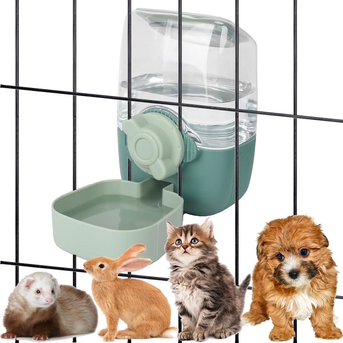 35oz Hanging Automatic Rabbit Water Dispenser, Cage Water Bottle Auto Gravity Pet Water Station for Small Animals, Puppy Kitten Rabbit Chinchilla Hedgehog Ferret, 1L(Green) - Image 1