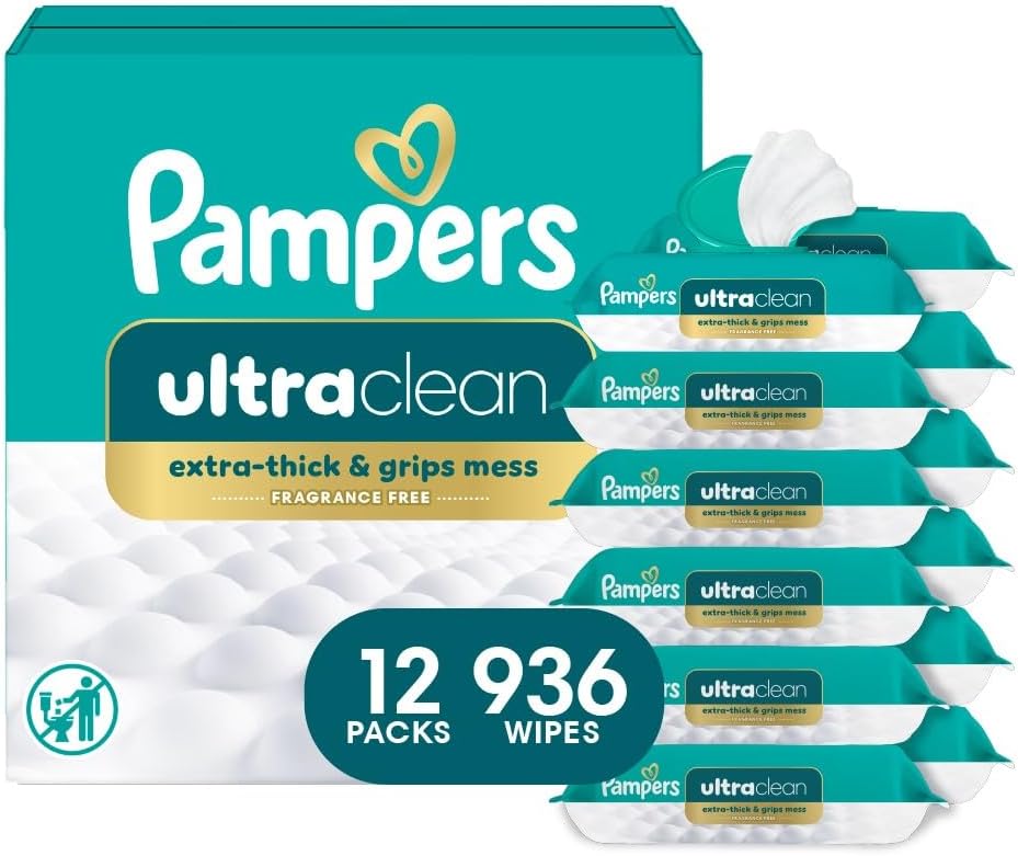 Pampers Ultra Clean Baby Wipes (Previously 'Free & Gentle'), 99% Water, Hypoallergenic, Unscented, 100% Plant Based, Plastic-Free, 936 Baby Wipes Total (12X Flip-Top Packs) [Packaging May Vary] - Image 1