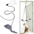 Kalimdor interactive cat feather toy front view hanging from a door frame.