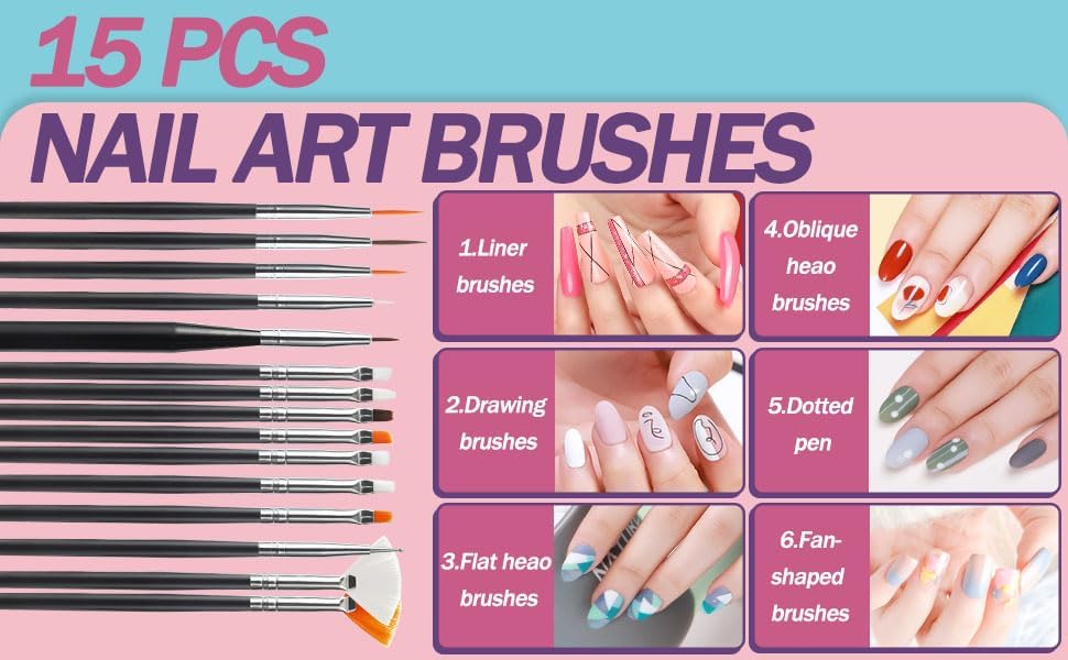 Artdone nail art brushes with liquid glitter handles
