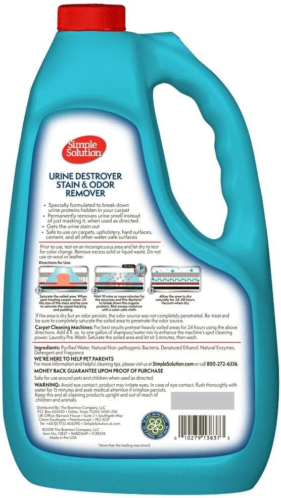 Simple Solution pet urine stain remover bottle back label details