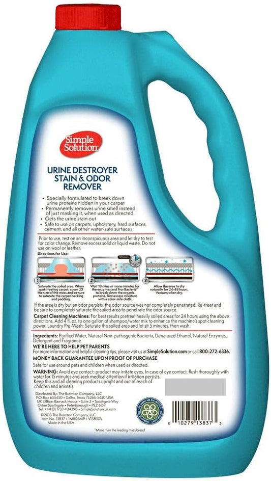 Simple Solution enzymatic pet stain remover bottle back label instructions