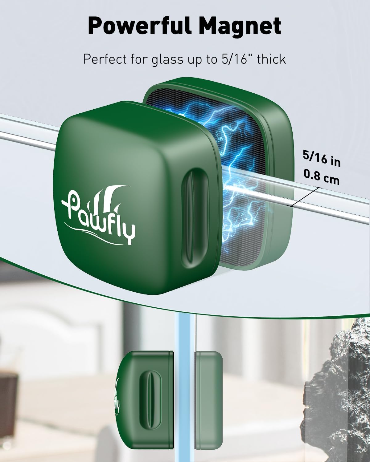 High strength magnetic aquarium brush demonstrating powerful glass cleaning action.