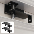 Laowu adjustable child safety door top lock front view showing the sleek black metal saddle mechanism