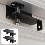 Laowu adjustable child safety door top lock front view showing the sleek black metal saddle mechanism