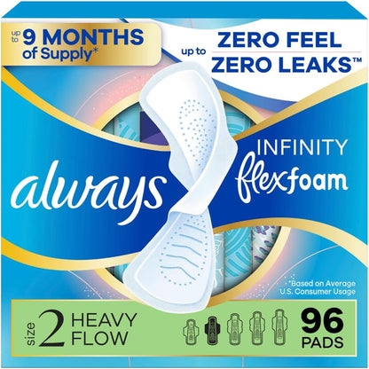 Always Infinity FlexFoam Size 2 pads 96 count front packaging view