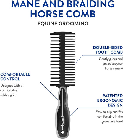 Ergonomic rubber grip detail of Wahl equine grooming comb