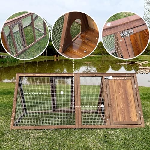 Outdoor Chicken Coop Wooden A-Frame Small Animal Coop Rabbit House Quail Cages with Outdoor Runs & Ventilated Wire Fence Suitable for Garden Backyard Farms 47 x 18 x 19.5 in (Brown) - Image 3