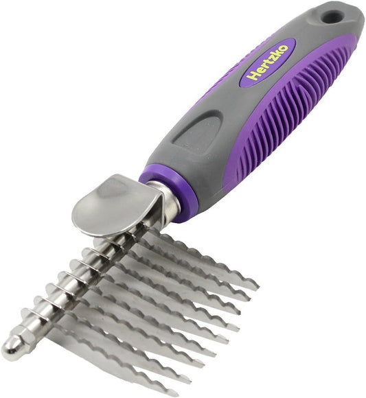 Hertzko Grooming Dematting Comb for pets front view showing stainless steel blades